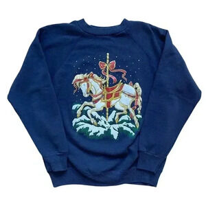 Vintage 90s Sparkle Horse Carousel Bedazzled Crewneck Sweatshirt Hanes Sz M